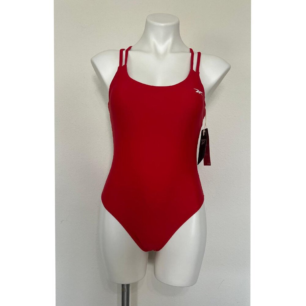 Reebok Women's Criss Cross Scoop Back One-Piece Quick Dry UPF 50+ Swimsuit Red